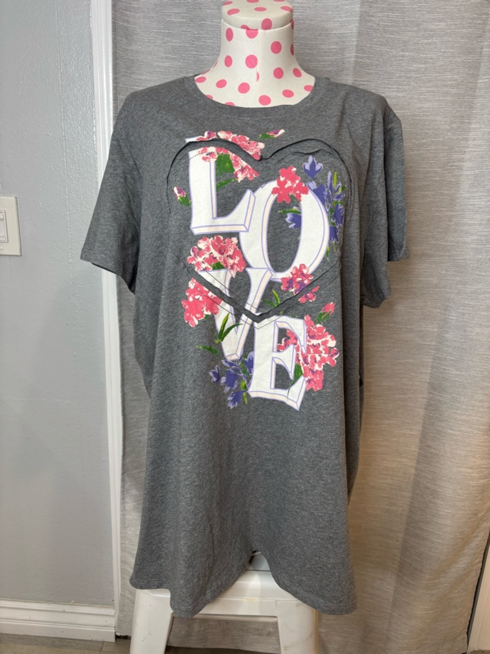 torrid Heather Grey Graphic Tee with Floral Accents